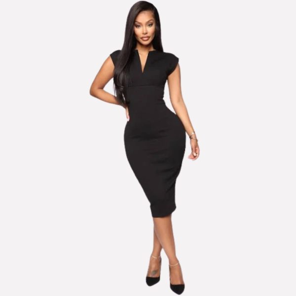 Fashion Nova Ponte V-Neck Short Sleeve Midi Dress