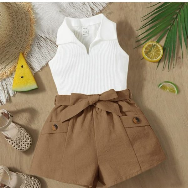 Baby Girl Ribbed Knit Tank Top & Belted Shorts