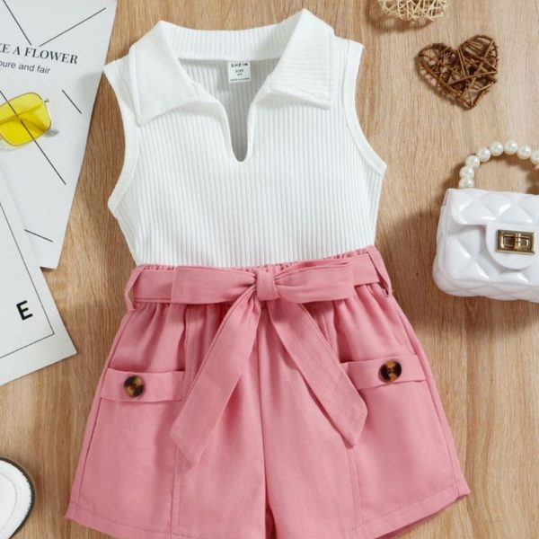 Baby Girl Ribbed Knit Tank Top & Belted Shorts - Image 3