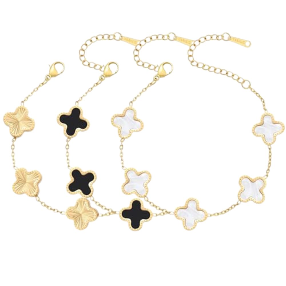 3pcs/Set Women Elegant Lucky Flower Bracelet Set, Black White Pink Color Combination, Fashion & Casual, Suitable For Daily Wear