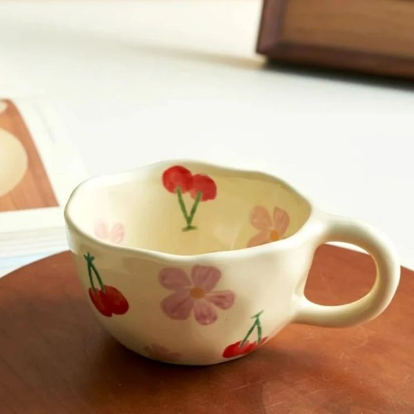 4 Color Coffee Mugs Ceramic Mugs Coffee Cups Hand Pinched Asymmetric Flower Milk Tea Cup Ins Korean Style Oatmeal Breakfast Mug Drinkware Kitchen Back To School