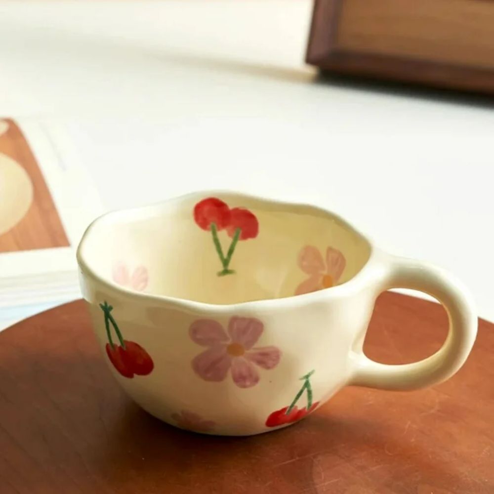 4 Color Coffee Mugs Ceramic Mugs Coffee Cups Hand Pinched Asymmetric Flower Milk Tea Cup Ins Korean Style Oatmeal Breakfast Mug Drinkware Kitchen Back To School