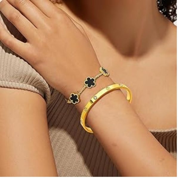 3pcs/Set Women Elegant Lucky Flower Bracelet Set, Black White Pink Color Combination, Fashion & Casual, Suitable For Daily Wear - Image 2