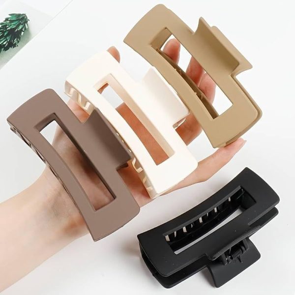 4pcs/1pc Women's Black, White, Brown 4.33in/11cm Square Plastic Large Hair Clips, Fashionable, Elegant, Versatile, Minimalist Style, Suitable For Daily, Party, Commute, Vacation - Hair Claws For Styling, Washing, Make-Up, Outfit Accessorizing Summer Hair Jaw Clip Hair Clamps Hair Clutch Hair Catcher Clip, School Stuff, College - Image 3