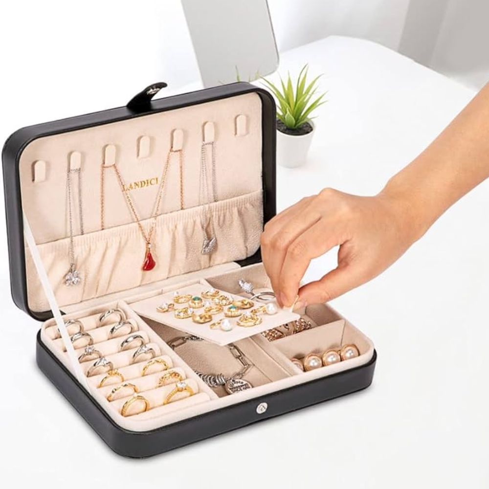 1pc Travel Jewelry Organizer, Jewelry Organizer With Mirror, Jewelry Organization And Storage, Mini Jewelry Organizer, Multifunctional Jewelry Display Box, Makeup Organizer, Nail Polish Organizer, Compact Jewelry Box, Earrings, Necklaces, Rings Jewelry Storage, Travel Essentials, Travel Accessories, Bridesmaid Gifts, Mother’s Day Gifts, Easter Gifts